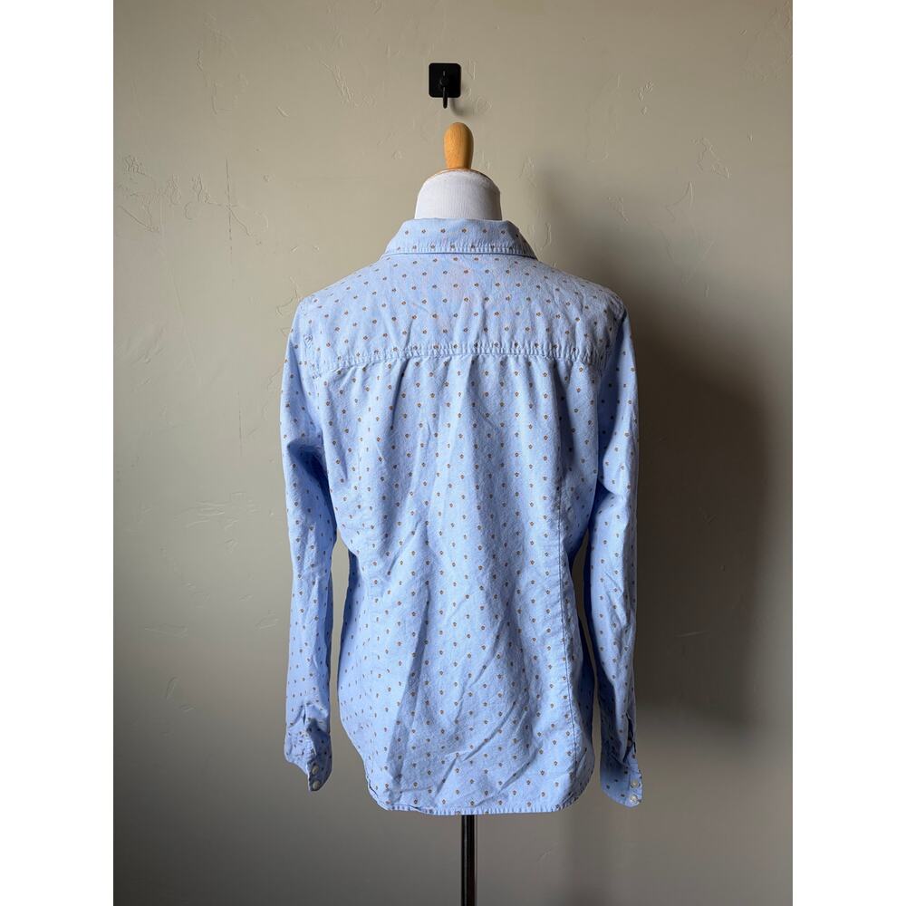 Womens 100% Cotton Button Down Casual Blue Floral Dress Shirt Sz L Career Office - Picture 6 of 9